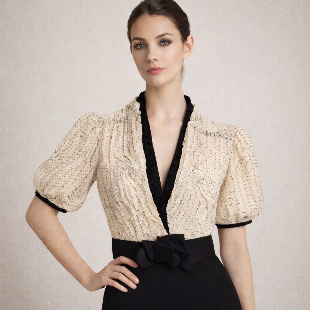 Y and Kei Polka Dot Rosette Vintage Inspired Blouse (see measurements)
